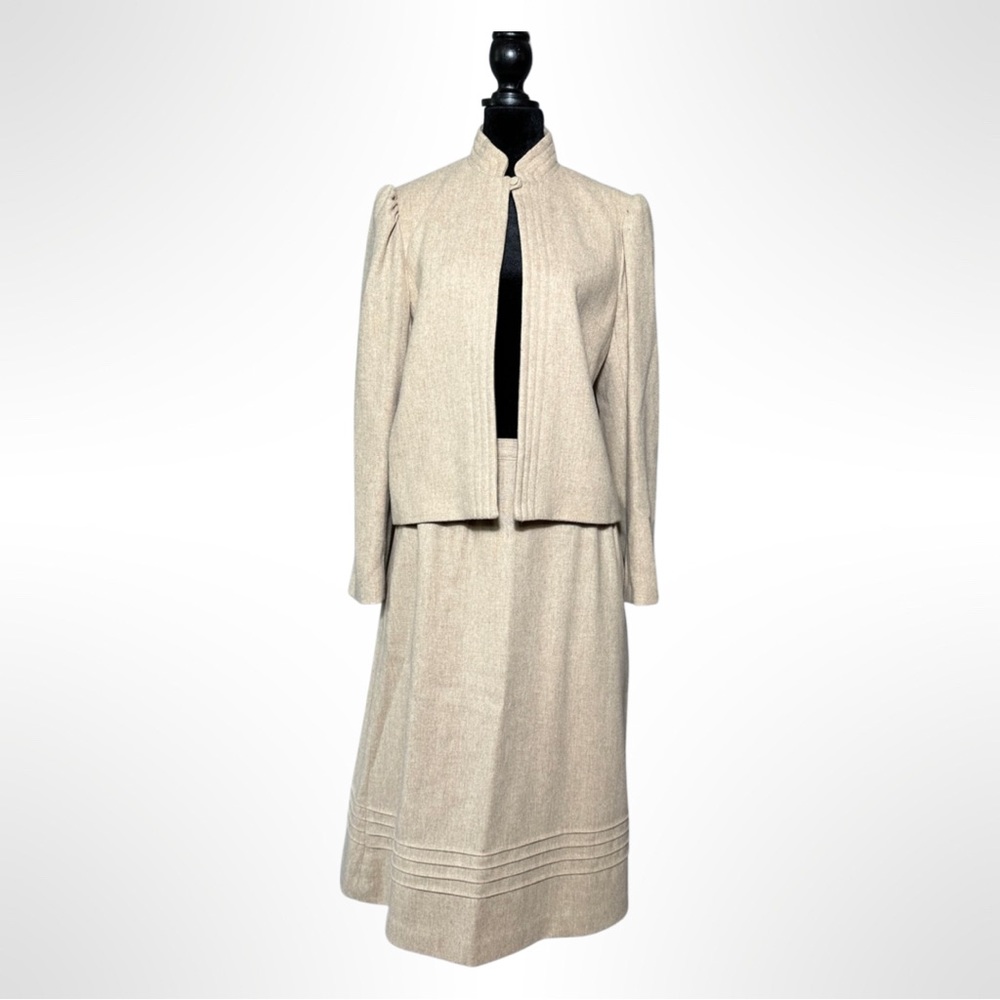 Vintage Koret Retro 2 Piece One Button Top Cover  / Jacket Midi Skirt 100% Wool